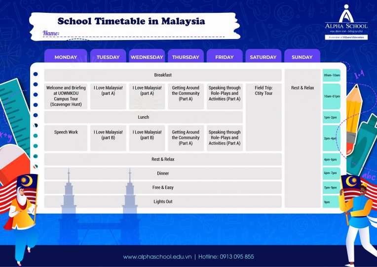 Timetable Malaysia Alpha School Học đam mê, Sống tự chủ